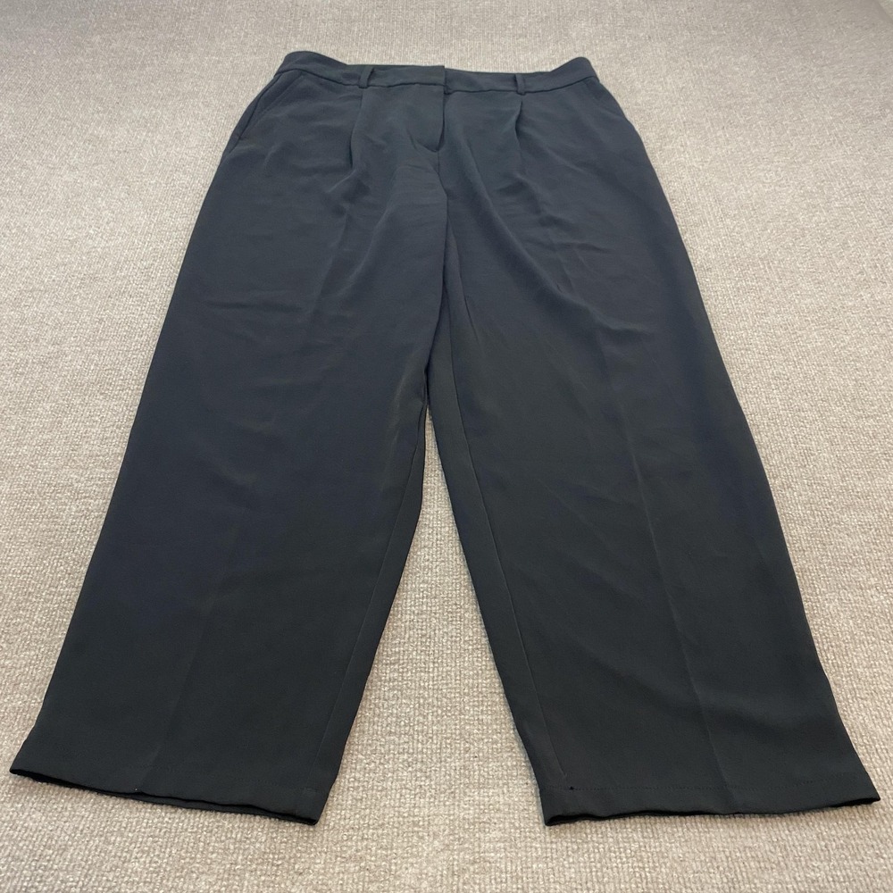 Ann Taylor Factory Dress Pants Womens 14 Black Wide Leg Pleated Crepe Stretch